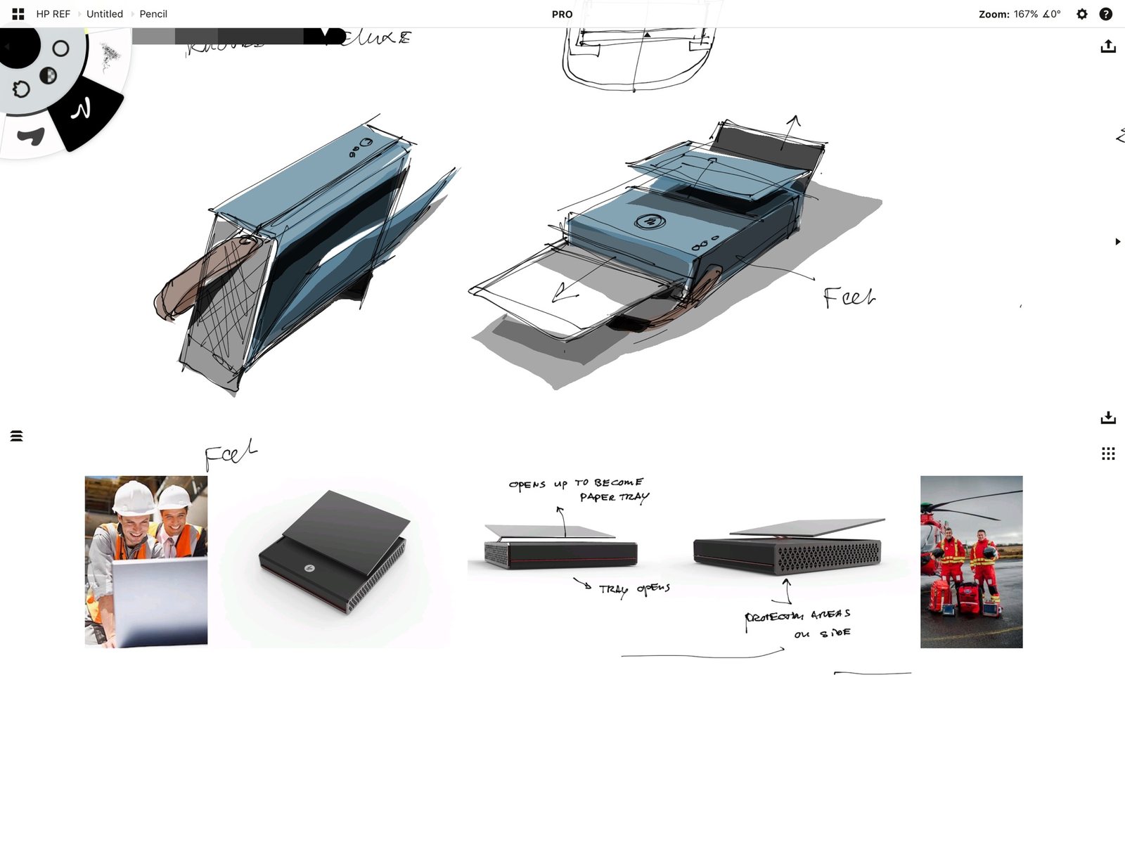 Concepts digital sketch — print product over reference