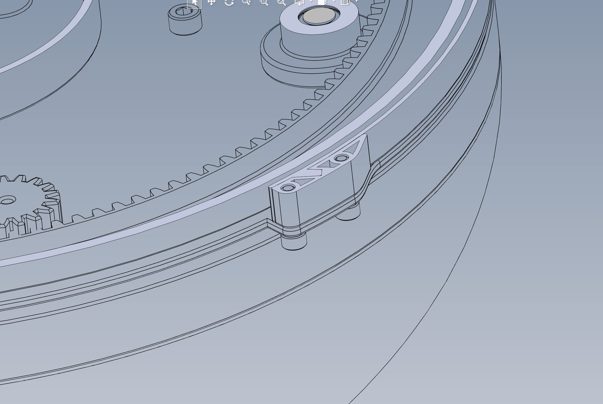 SolidWorks line drawing — internal mechanism in section