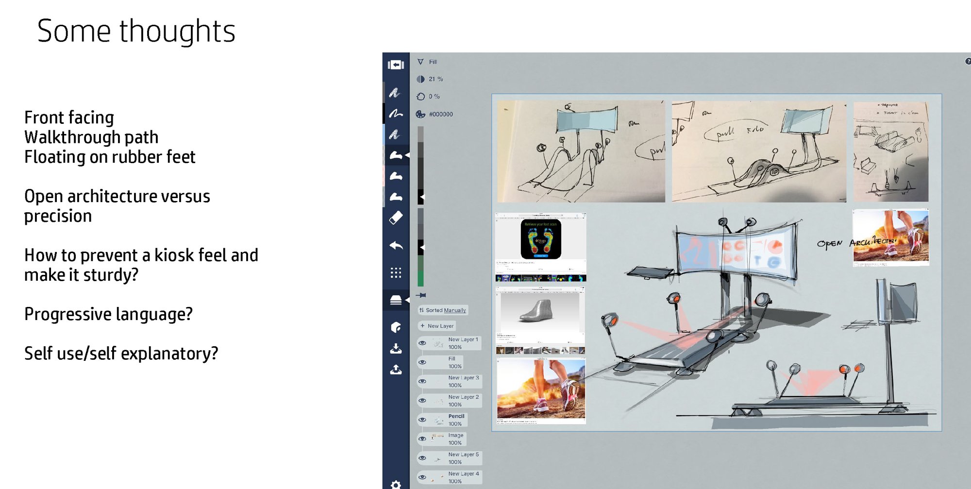 Sketchbook session — front-facing walkthrough concepts