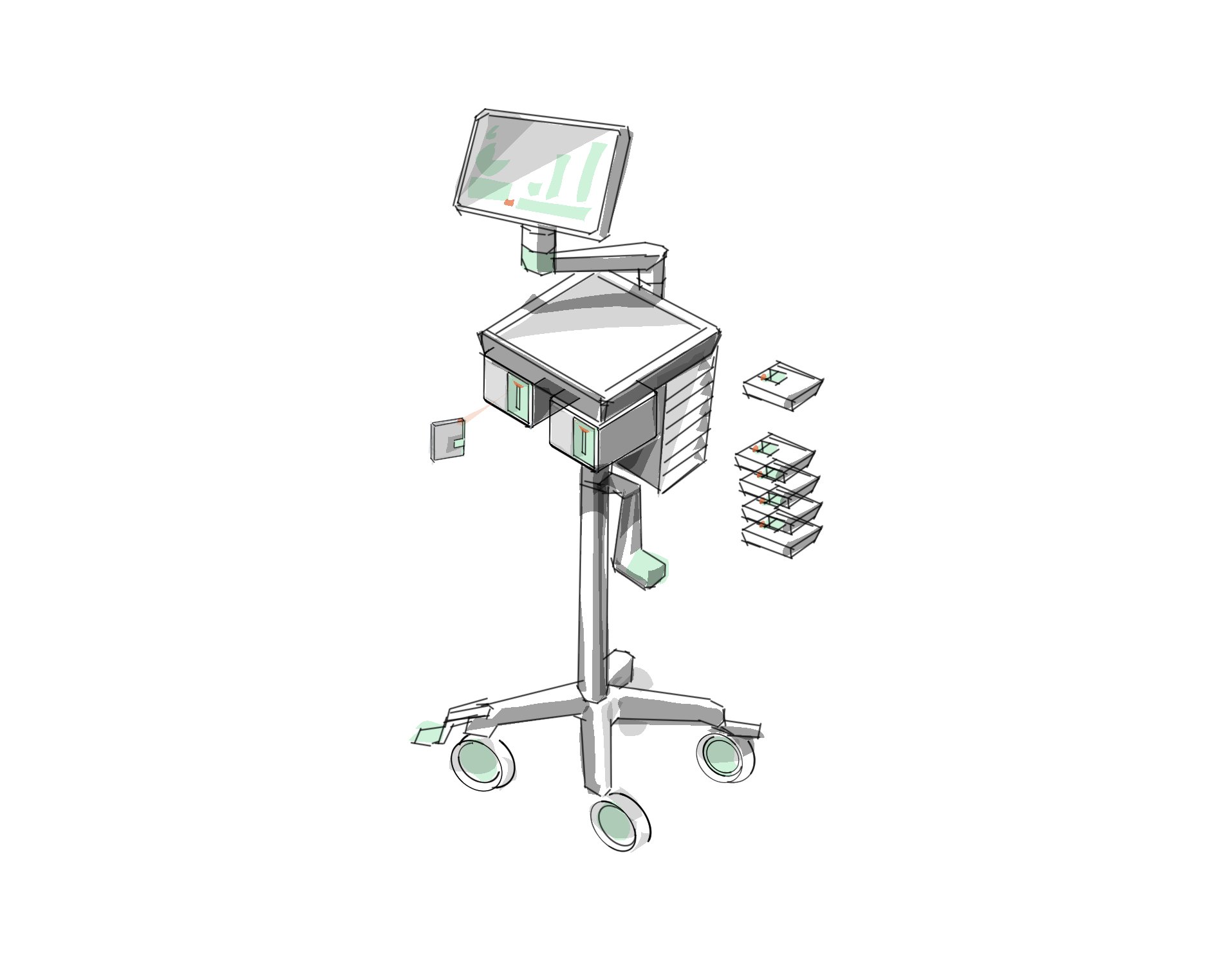 Point-of-care cart sketch on wheels
