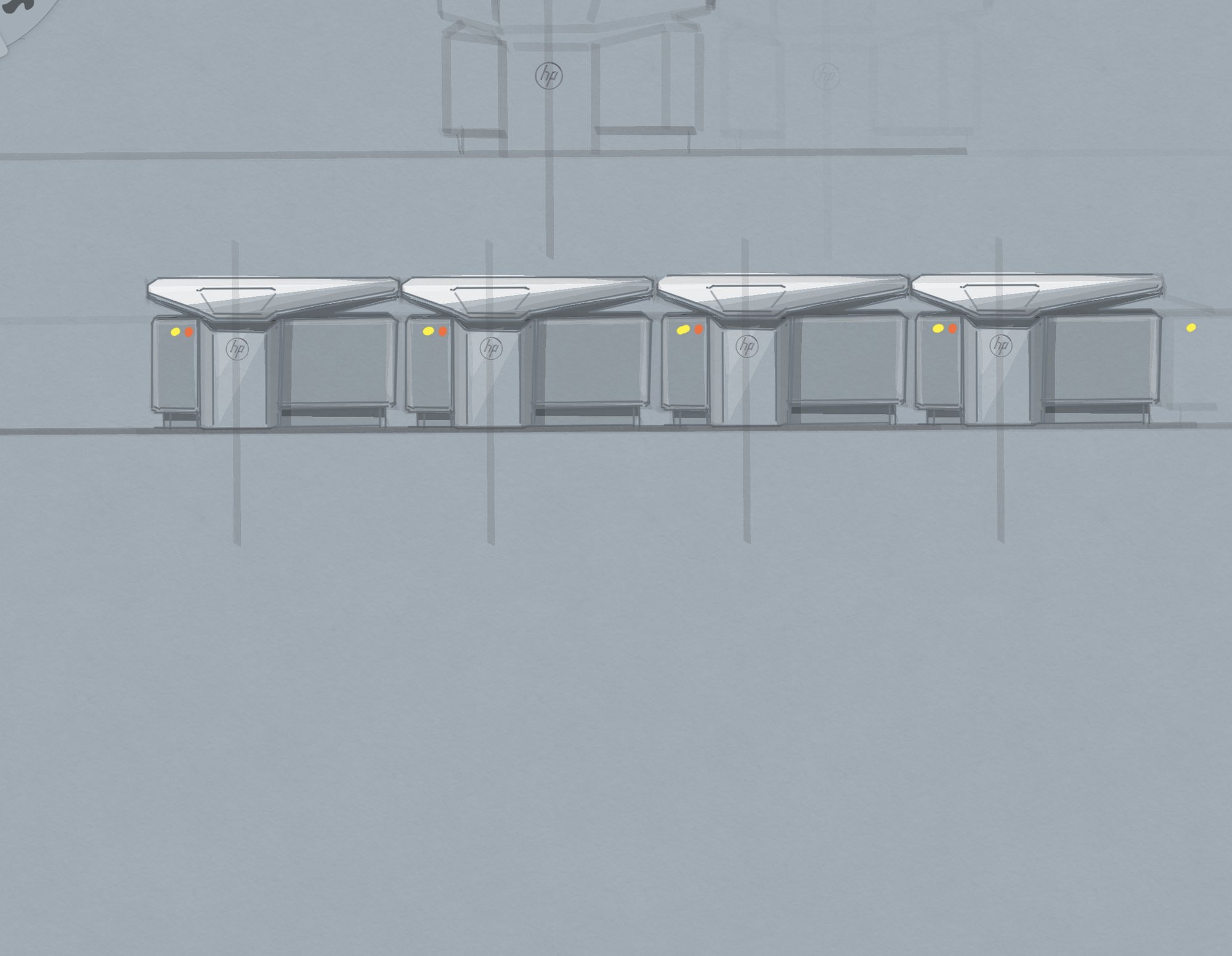 Elevation study — a calm row of four print cells