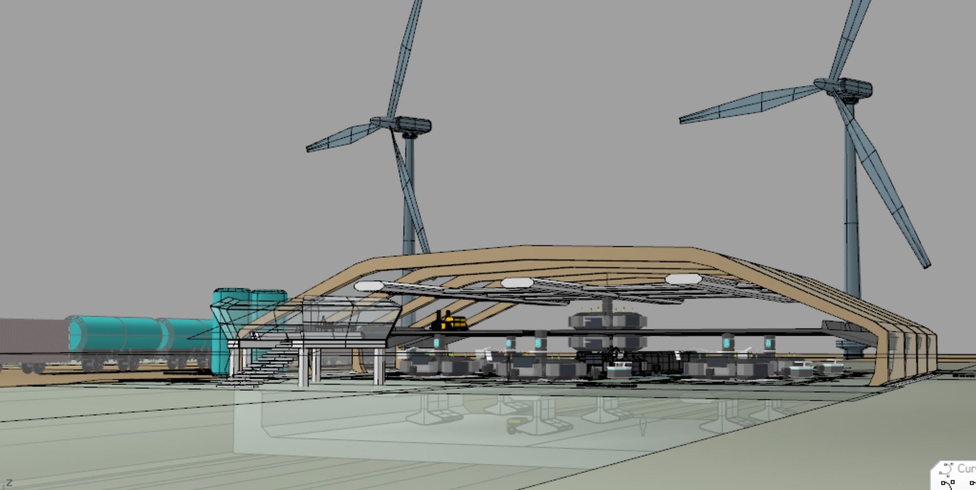 The factory under its own wind turbines — CAD study