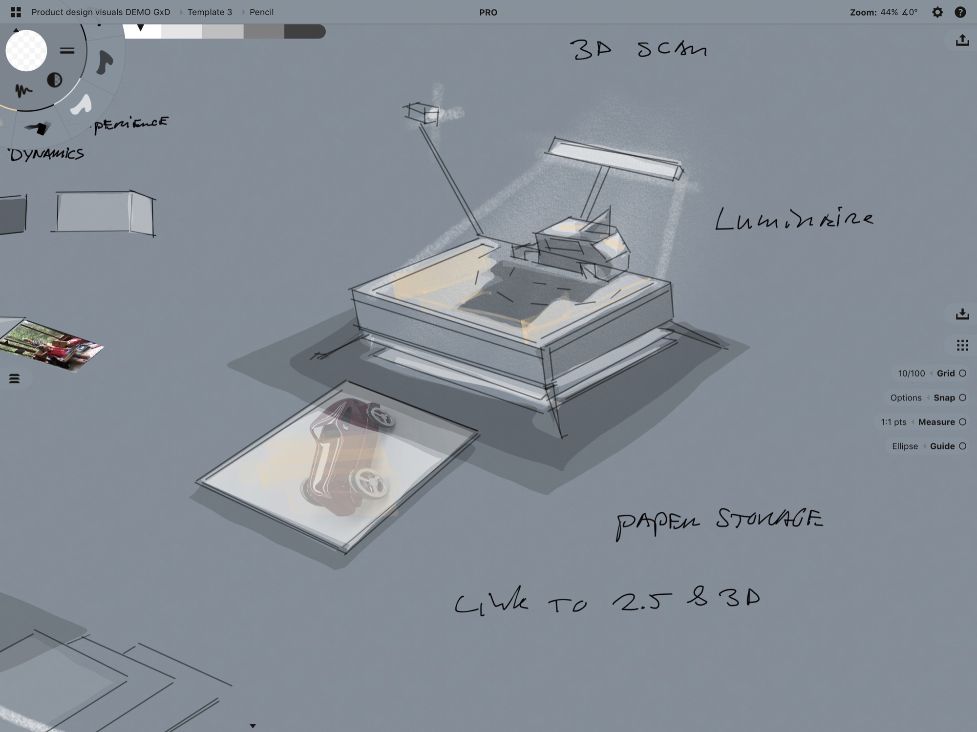 3D scan and luminaire concept sketch